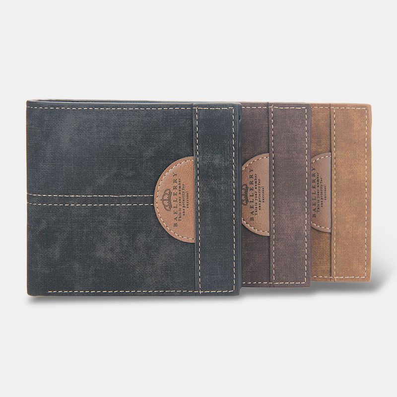 Mænd Tynd Bifold Denim Mønster Pu Læder Pung Multi-card Slot Kortholder Stor Kapacitet Møntpung