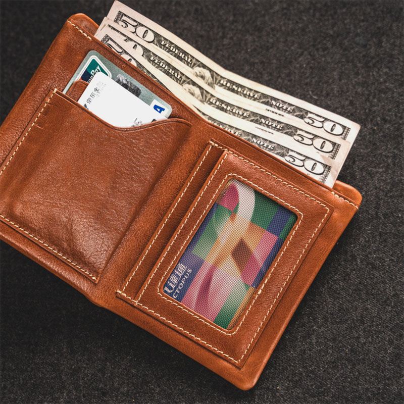 Mænd Vegetabilsk Garvet Kohud Bifold Kort Tegnebog Card Case Money Clip