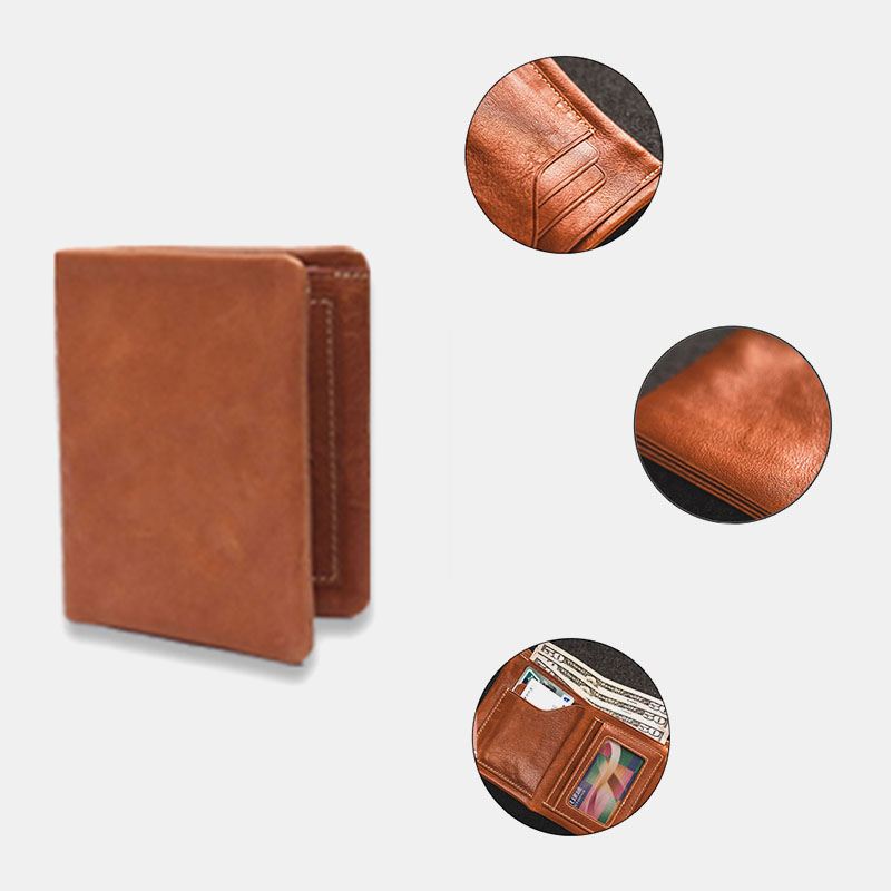 Mænd Vegetabilsk Garvet Kohud Bifold Kort Tegnebog Card Case Money Clip