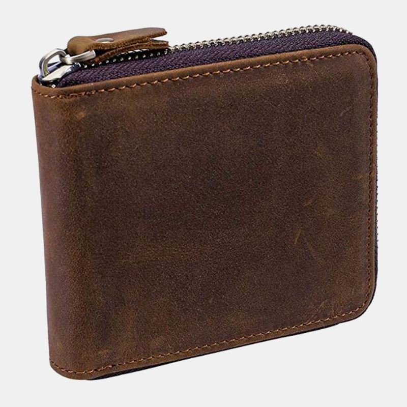 Mænd Vintage Ægte Læder Lynlås Rundt Cardwallet Holder Mønt Taske