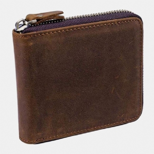 Mænd Vintage Ægte Læder Lynlås Rundt Cardwallet Holder Mønt Taske