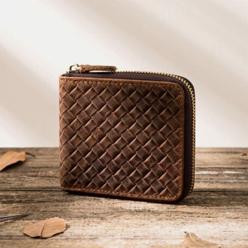 Mænd Vintage Ægte Læder Lynlås Rundt Cardwallet Holder Mønt Taske