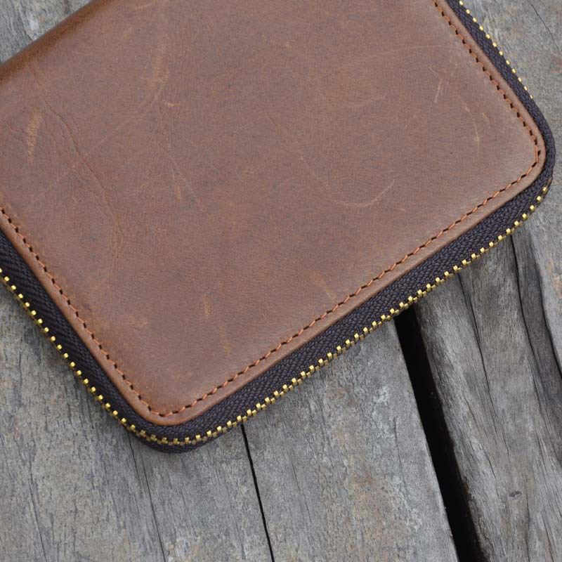 Mænd Vintage Ægte Læder Lynlås Rundt Cardwallet Holder Mønt Taske