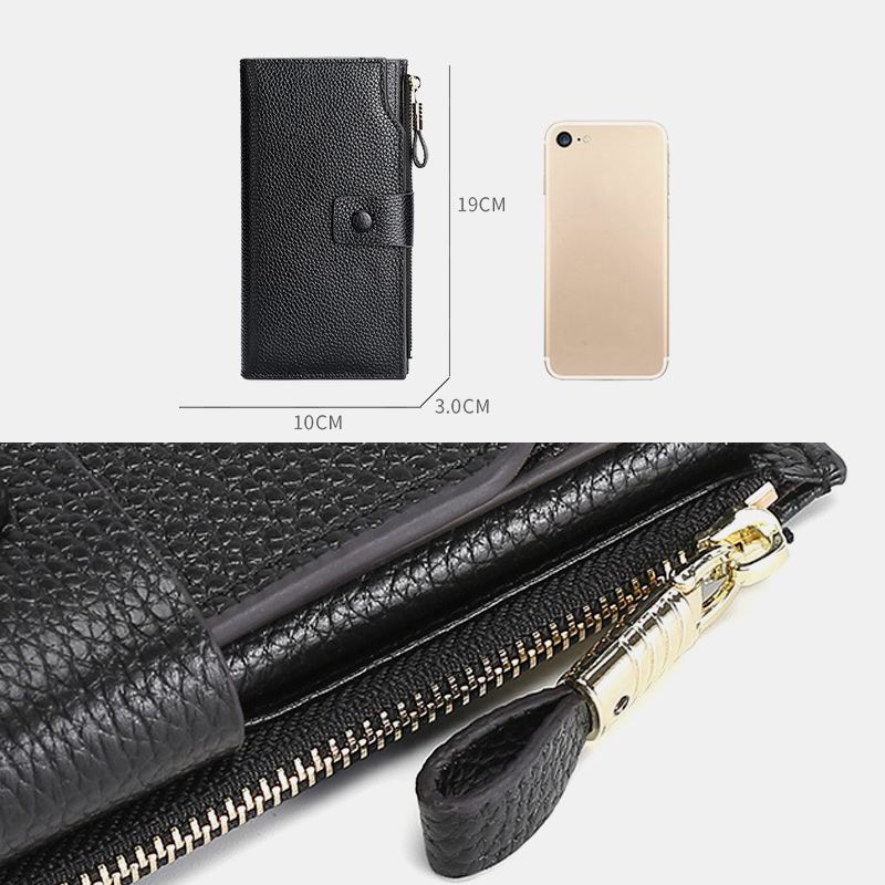 Unisex Ægte Læder Anti-tyveri Litchi Mønster 5.8 Tommer Telefontaske Clutch Pung Multi-slot Kortholder Pung