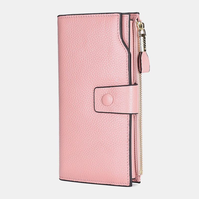 Unisex Ægte Læder Anti-tyveri Litchi Mønster 5.8 Tommer Telefontaske Clutch Pung Multi-slot Kortholder Pung