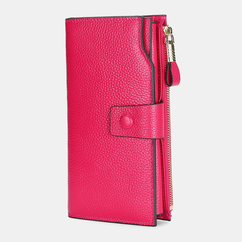 Unisex Ægte Læder Anti-tyveri Litchi Mønster 5.8 Tommer Telefontaske Clutch Pung Multi-slot Kortholder Pung