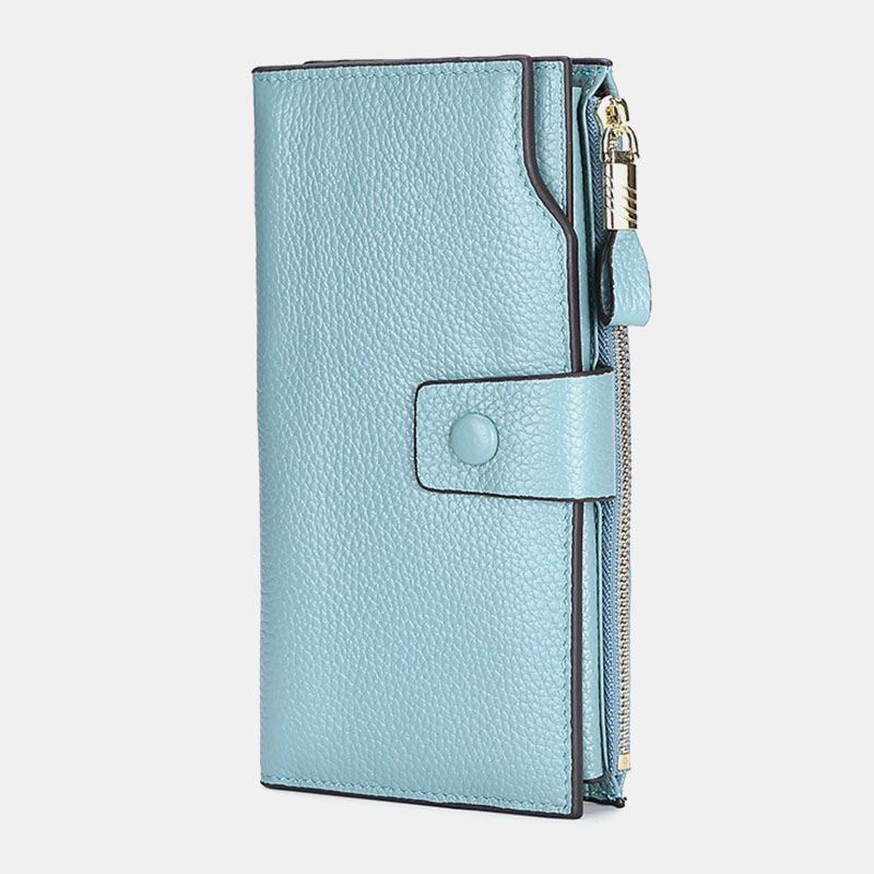 Unisex Ægte Læder Anti-tyveri Litchi Mønster 5.8 Tommer Telefontaske Clutch Pung Multi-slot Kortholder Pung