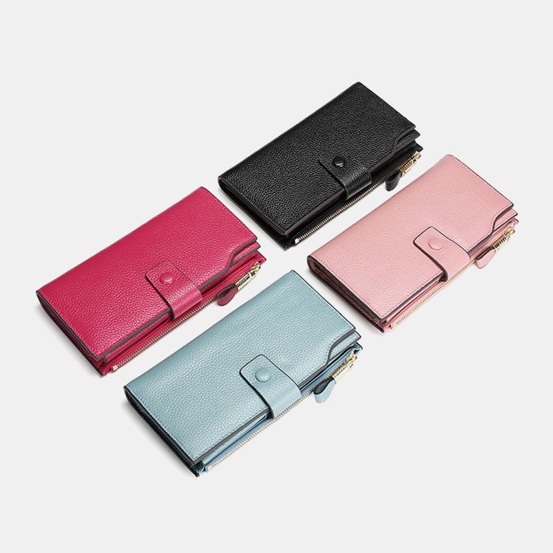 Unisex Ægte Læder Anti-tyveri Litchi Mønster 5.8 Tommer Telefontaske Clutch Pung Multi-slot Kortholder Pung