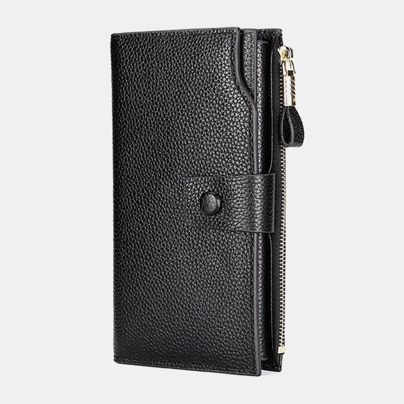 Unisex Ægte Læder Anti-tyveri Litchi Mønster 5.8 Tommer Telefontaske Clutch Pung Multi-slot Kortholder Pung