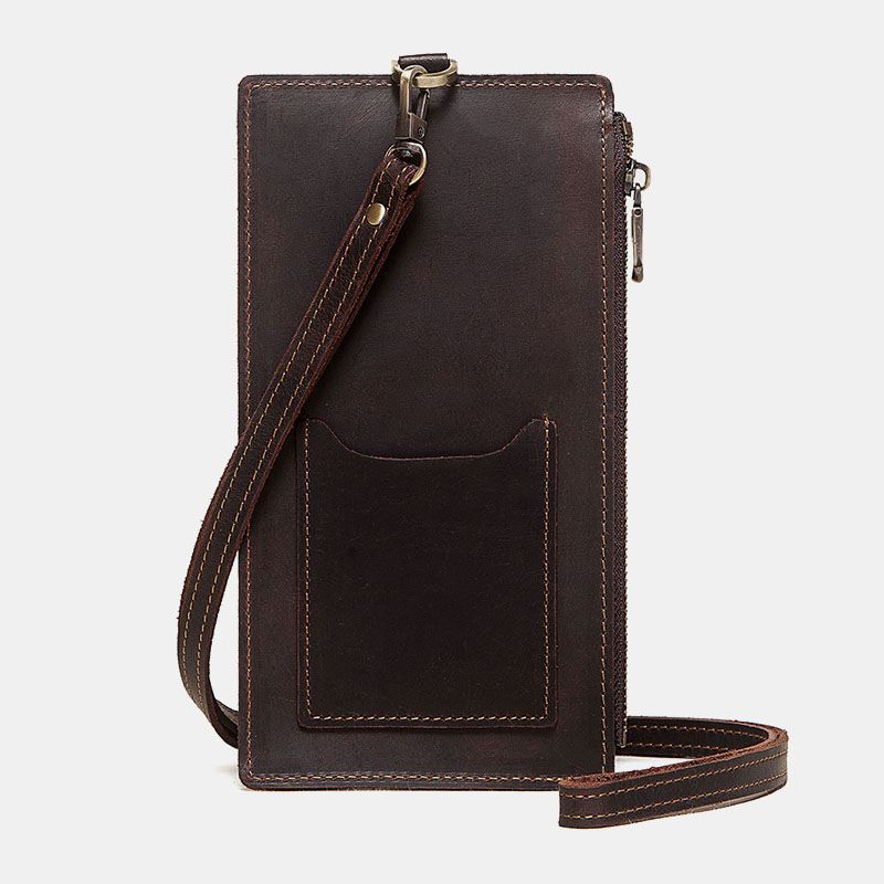 Unisex Ægte Læder Kohud Lynlåsspænde Retro 6.3 Tommer Telefontaske Clutch Tegnebog