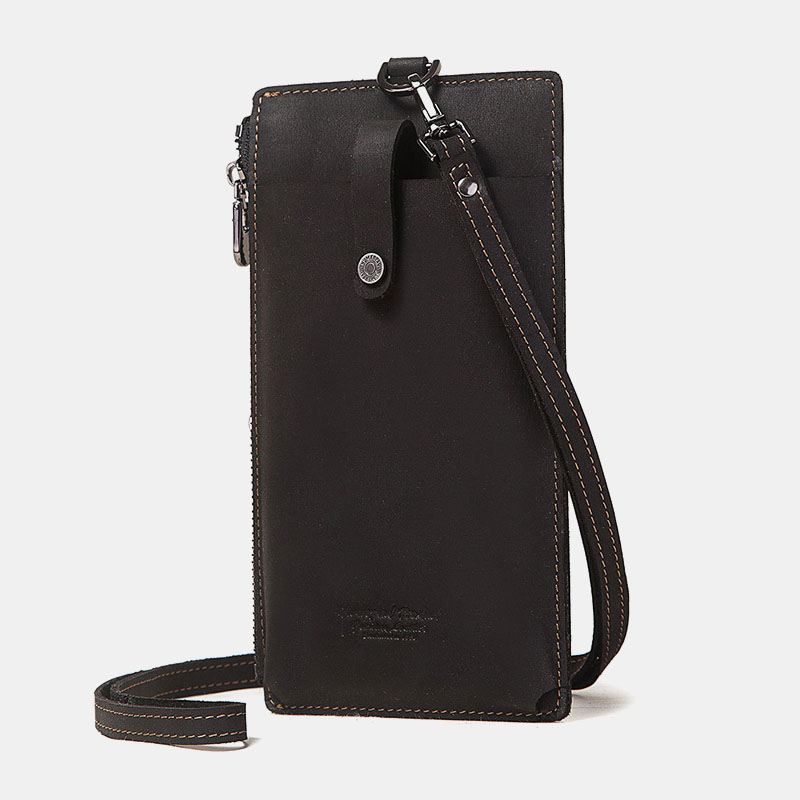 Unisex Ægte Læder Kohud Lynlåsspænde Retro 6.3 Tommer Telefontaske Clutch Tegnebog