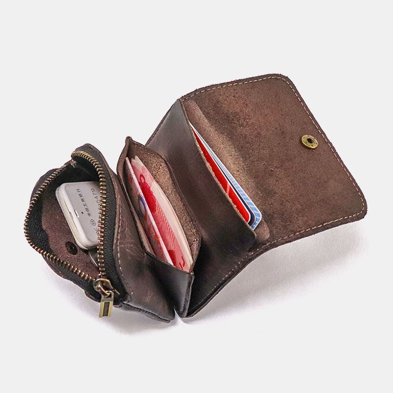 Unisex Ægte Læder Multi-card Slot Kortholder Multifunktion Møntpung Koskind Lille Pung