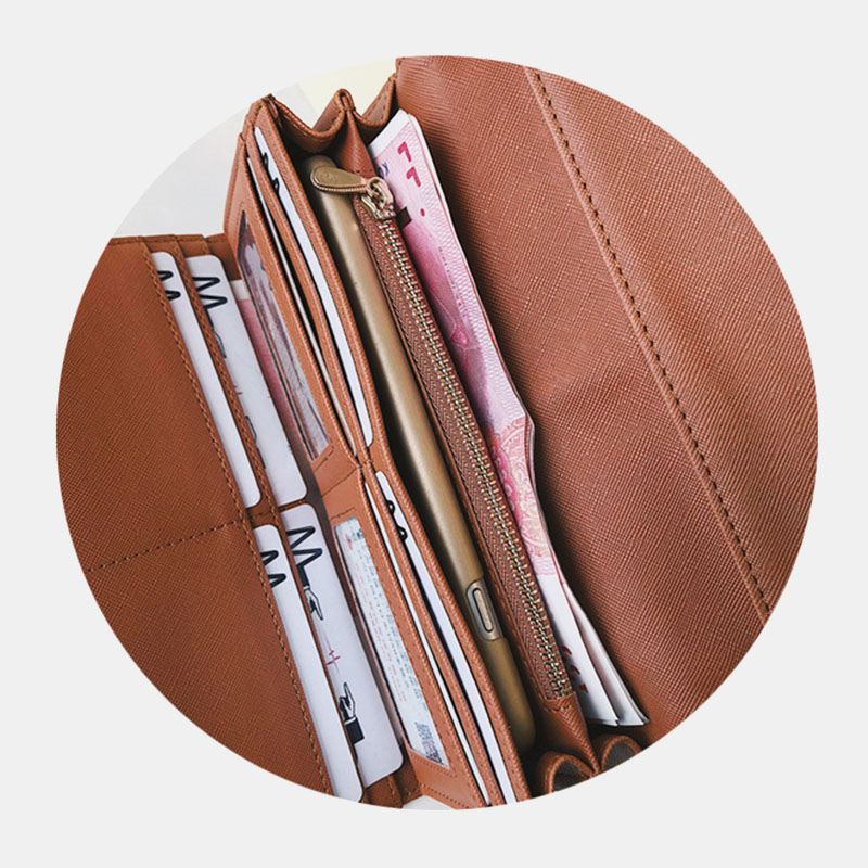 Unisex Imiteret Læder Retro Trifold Håndbærende Multi-slot 5.5 Tommer Telefon Clutch Taske Pung Tegnebog