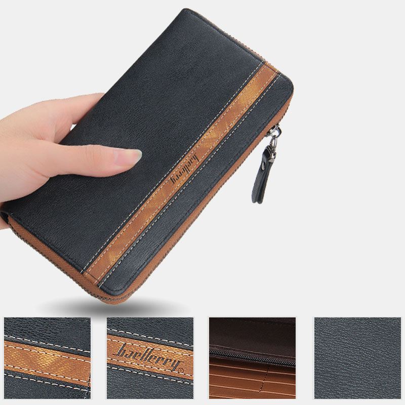 Unisex Multifunktionslynlås I Imiteret Læder 6.3 Tommer Telefontaske Clutch Pung Multi-slot Kortholder Pung