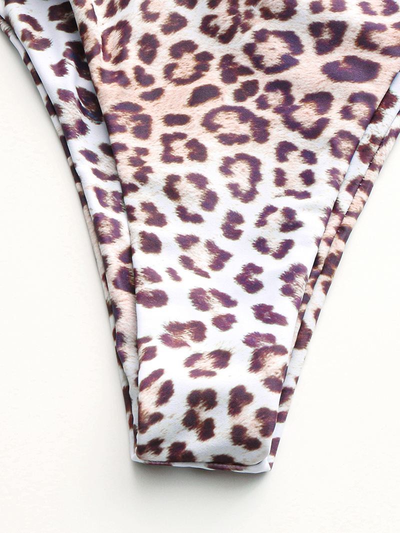 Animal Leopard Printing Tie Front Bred Skulder Rygløs Mid Waist Bikini