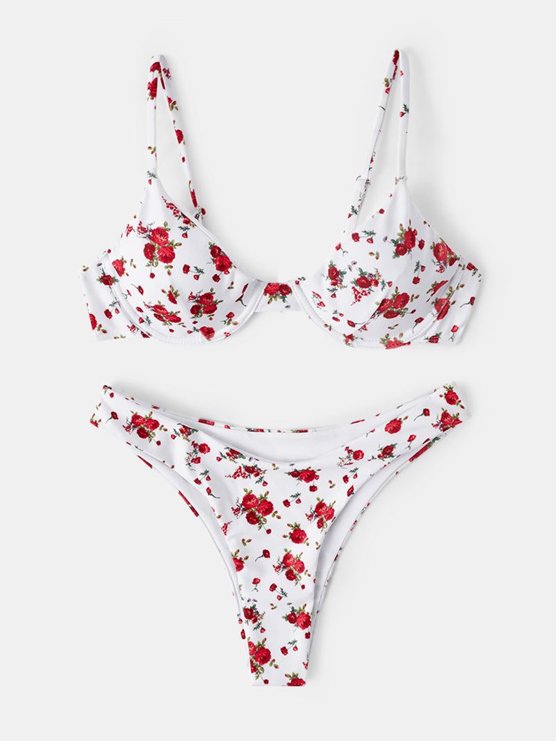 Blomsterprint Justerbare Stropper Summer Beach Bikini Sæt