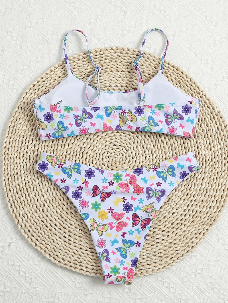 Butterfly Blomsterprint Ærmeløse Justerbare Stropper Strand Badetøj Bikini