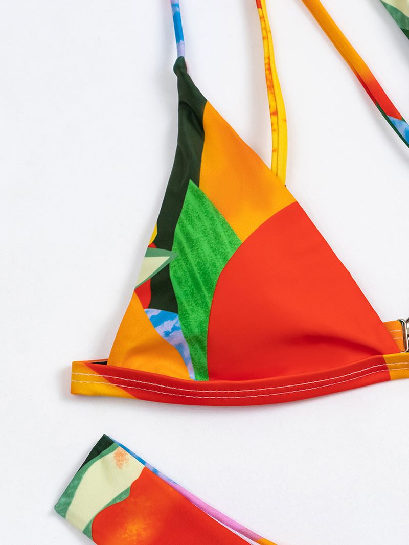 Geometri Mønster Med Tryk Farveblok One Shoulder Criss-cross Hawaii Bikini