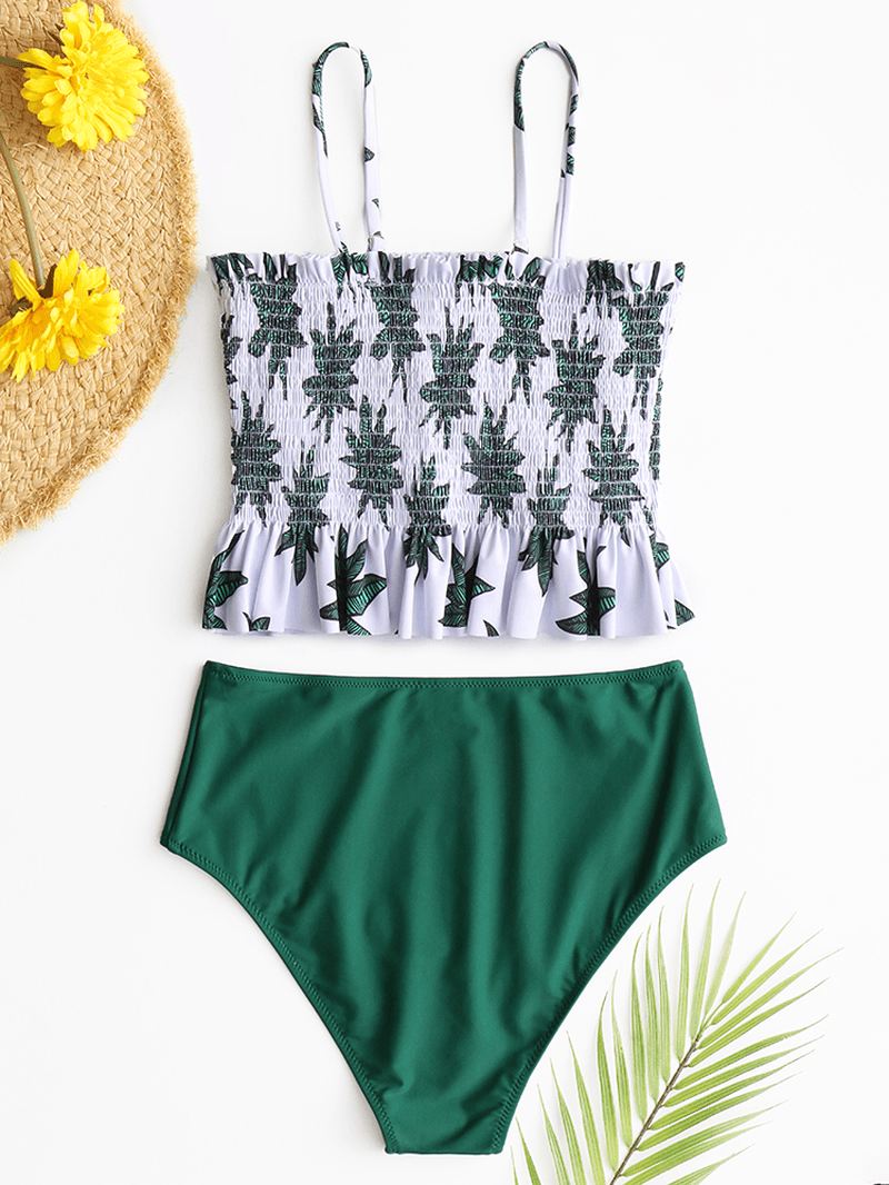 Hawaii Style Kvinder Tropical Leaves Med Tryk Flæser Hem Beach High Waist Bikini