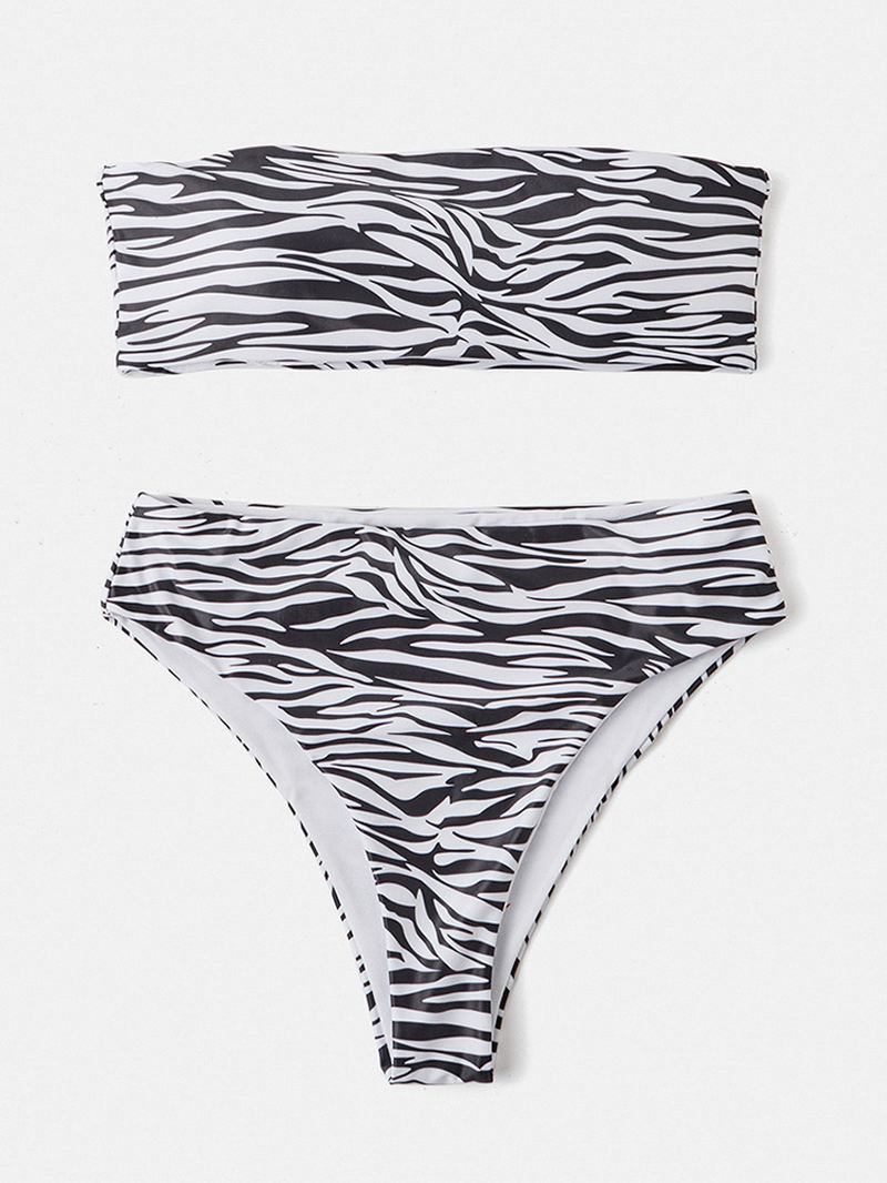 Kvinder Animal Med Tryk Bandeau Backless Bikinithong Badedragt