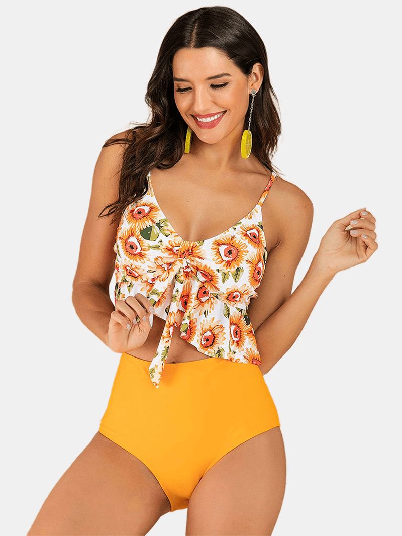 Kvinder Blomsterprint Flæser V-hals Spaghetti Straps Hot High Waist Bikini