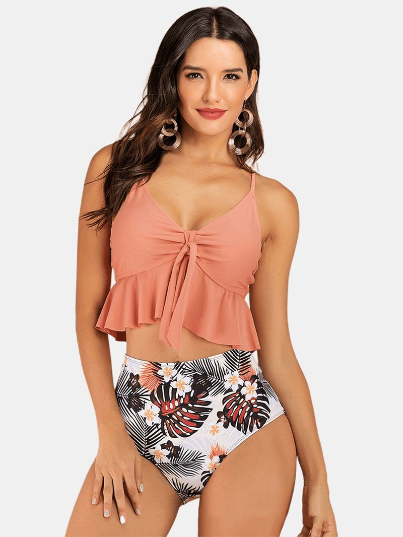 Kvinder Blomsterprint Flæser V-hals Spaghetti Straps Hot High Waist Bikini