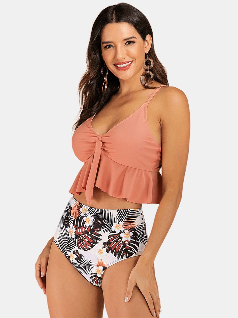 Kvinder Blomsterprint Flæser V-hals Spaghetti Straps Hot High Waist Bikini