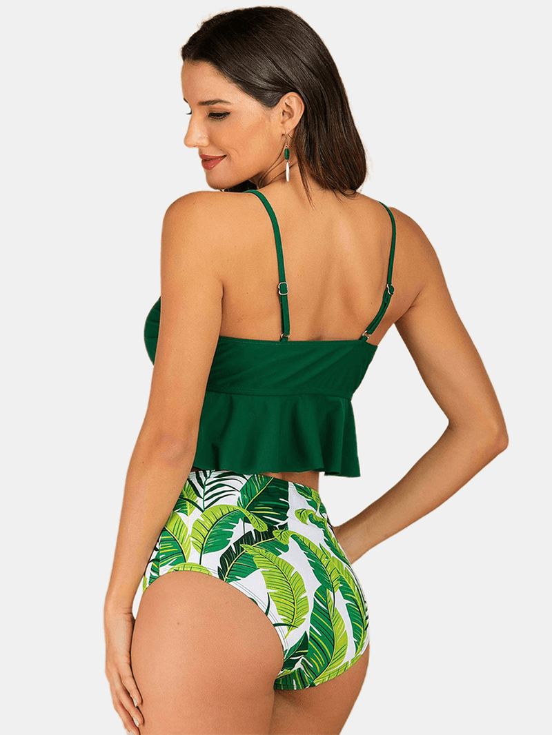 Kvinder Blomsterprint Flæser V-hals Spaghetti Straps Hot High Waist Bikini