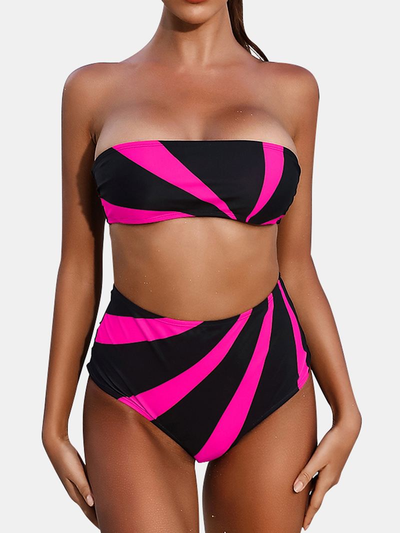 Kvinder Color Block High Waist Bikini Bandeau Stropløs Badetøj