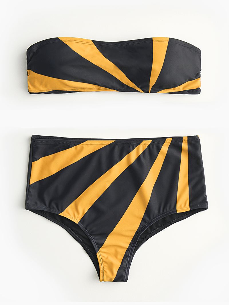 Kvinder Color Block High Waist Bikini Bandeau Stropløs Badetøj