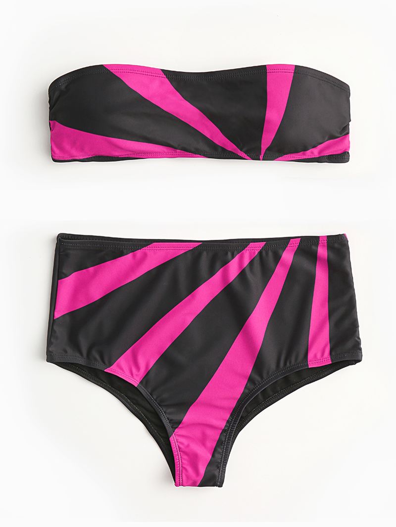 Kvinder Color Block High Waist Bikini Bandeau Stropløs Badetøj