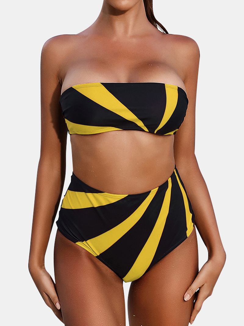 Kvinder Color Block High Waist Bikini Bandeau Stropløs Badetøj