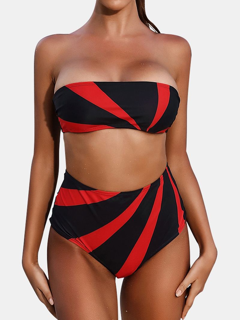 Kvinder Color Block High Waist Bikini Bandeau Stropløs Badetøj