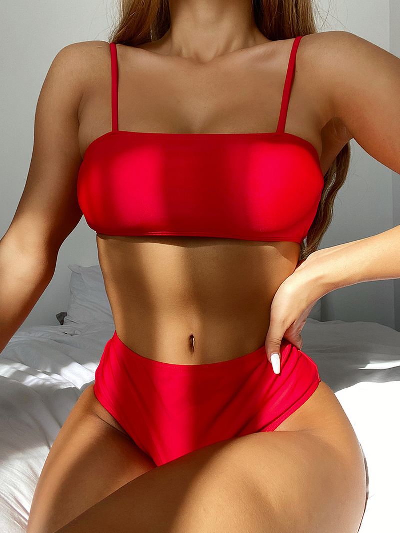 Kvinder Color Block Snøre Kortærmet Kjole Spaghetti Straps Bikinier Badedragt