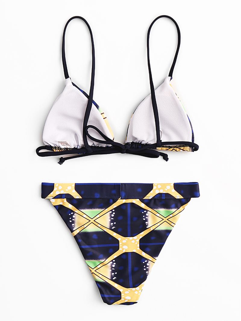 Kvinder Geometrisk Med Tryk Trekant String Rygløs Badedragt High Waist Bikini