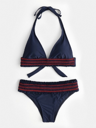 Kvinder Halter Bikini Flæsede Trim Triangle Plain Badedragt