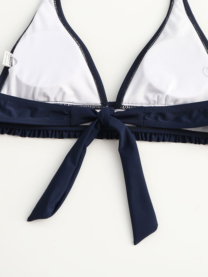 Kvinder Halter Bikini Flæsede Trim Triangle Plain Badedragt