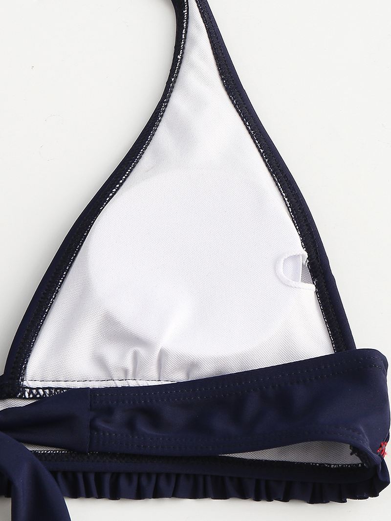 Kvinder Halter Bikini Flæsede Trim Triangle Plain Badedragt