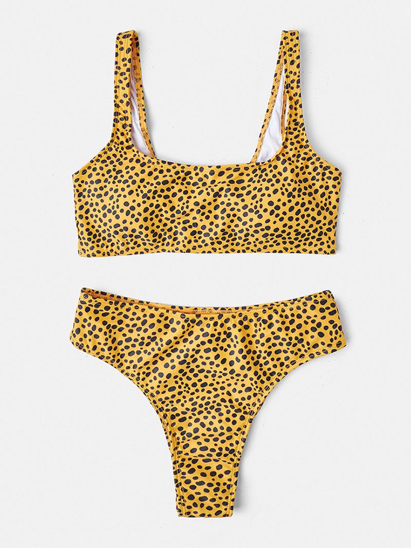 Kvinder Leopard Brede Skulderstropper Badedragt Rygløs Bikini