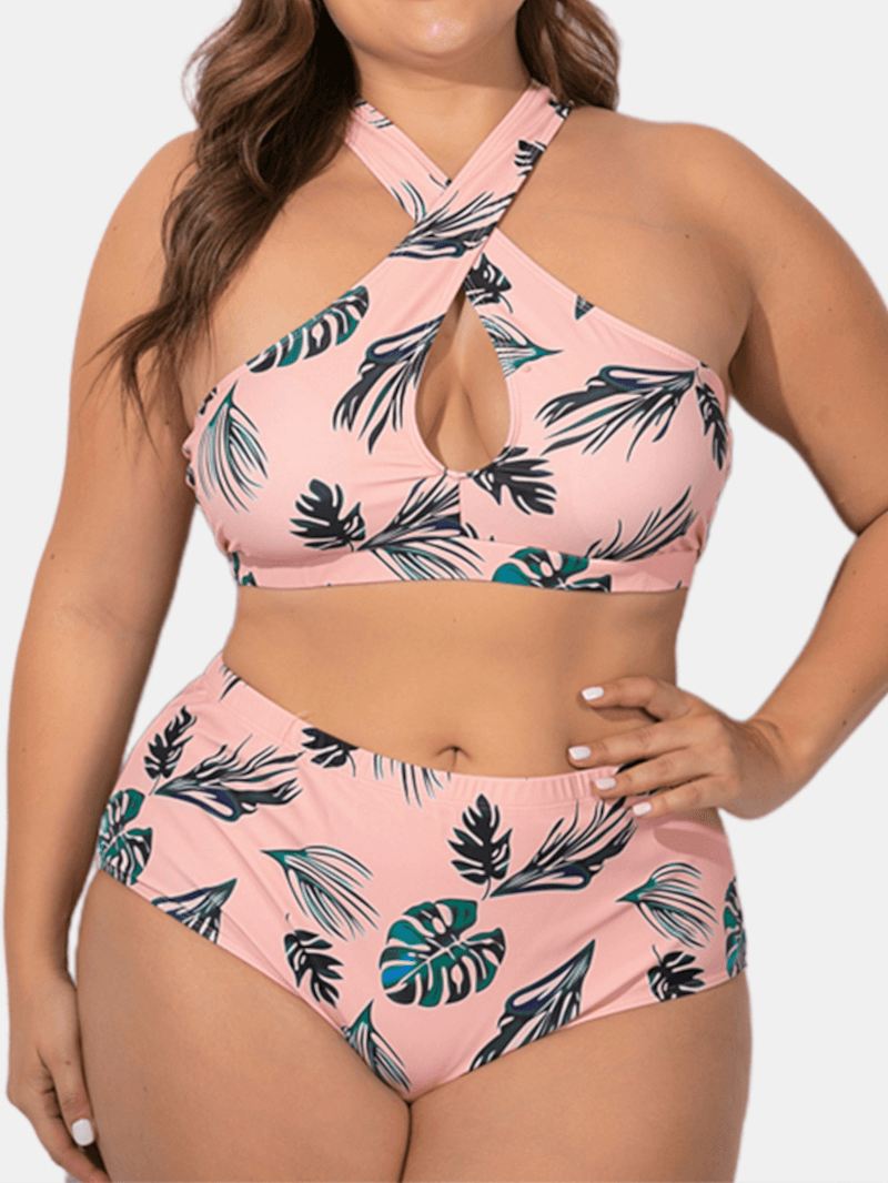 Kvinder Plus Størrelse Criss Cross Strappy Printet High Waist Bikini