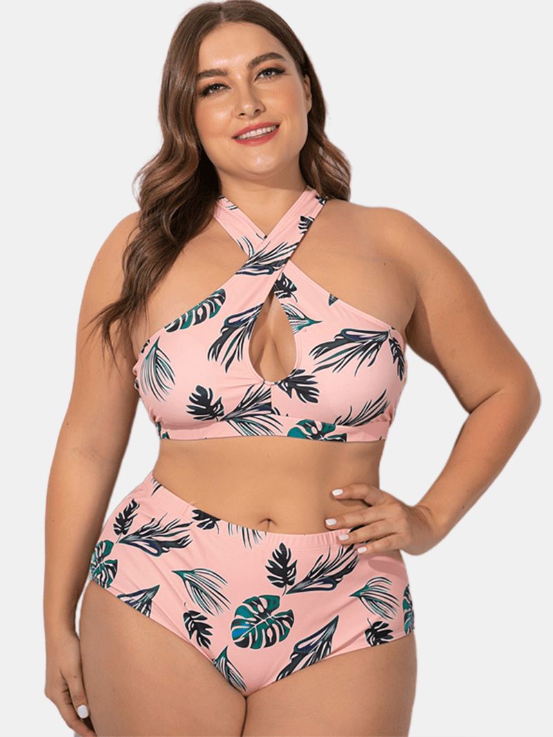 Kvinder Plus Størrelse Criss Cross Strappy Printet High Waist Bikini