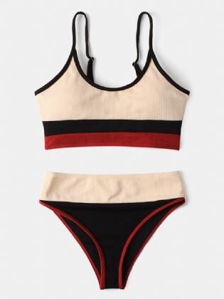 Kvinder Stripe Patchwork High Waist Bikini Rygløst Beachwear