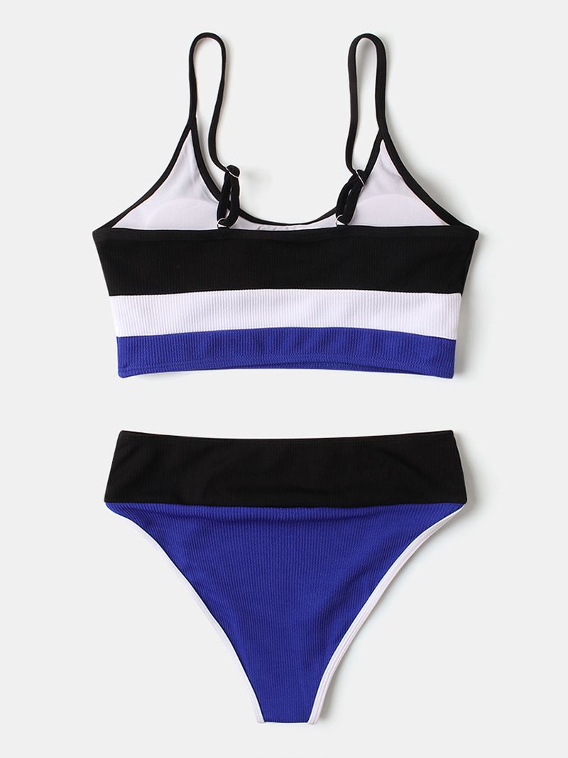 Kvinder Stripe Patchwork High Waist Bikini Rygløst Beachwear