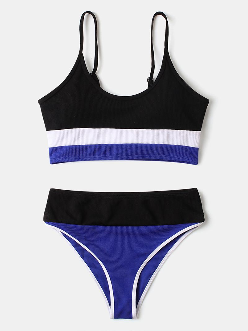 Kvinder Stripe Patchwork High Waist Bikini Rygløst Beachwear