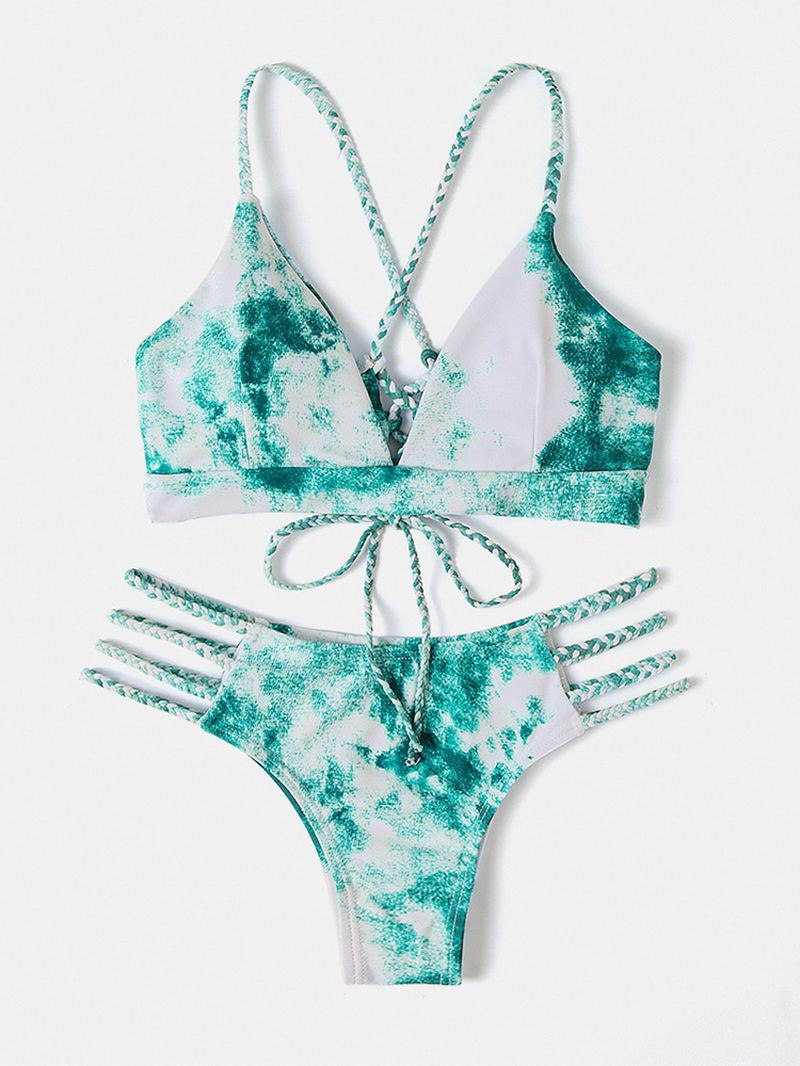 Kvinder Tie Dye Criss-cross Rygbandage Rygløs High Fork Bikini