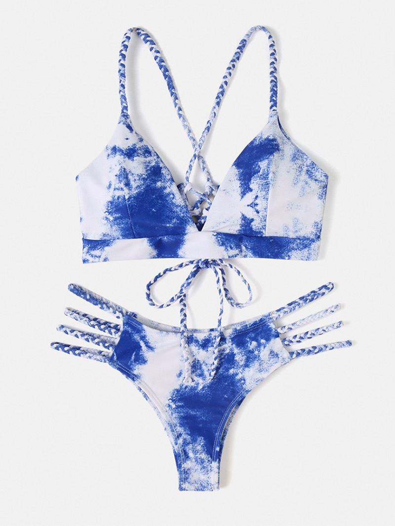 Kvinder Tie Dye Criss-cross Rygbandage Rygløs High Fork Bikini