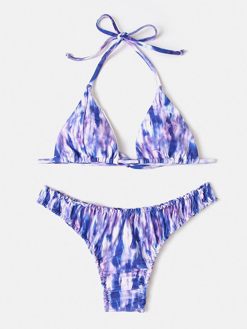 Kvinder Tie-dye Med Tryk Halter Rygløs Elastisk Lavtalje Bikinier Strandtøj