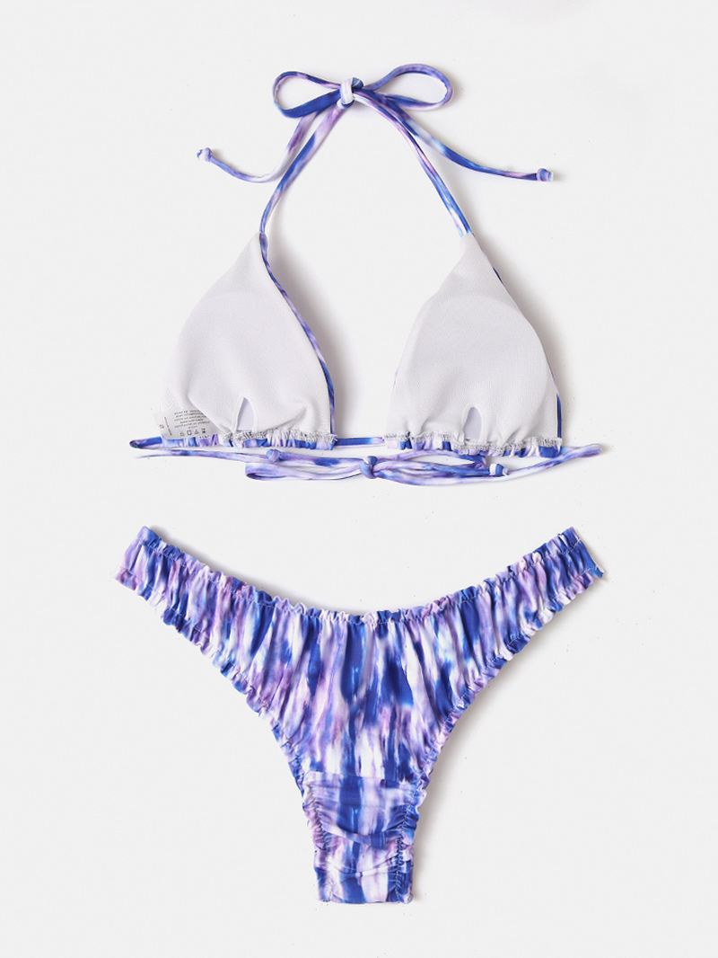 Kvinder Tie-dye Med Tryk Halter Rygløs Elastisk Lavtalje Bikinier Strandtøj