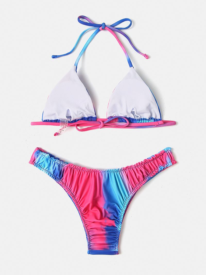 Kvinder Tie-dye Med Tryk Halter Rygløs Elastisk Lavtalje Bikinier Strandtøj