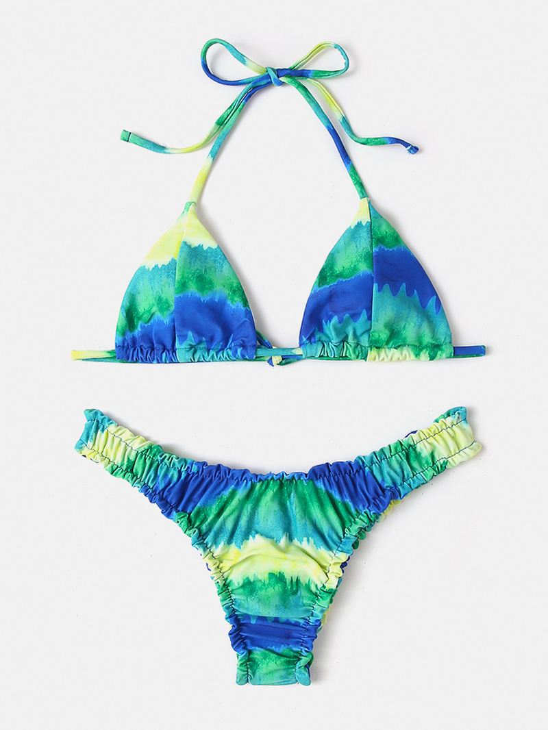 Kvinder Tie-dye Med Tryk Halter Rygløs Elastisk Lavtalje Bikinier Strandtøj